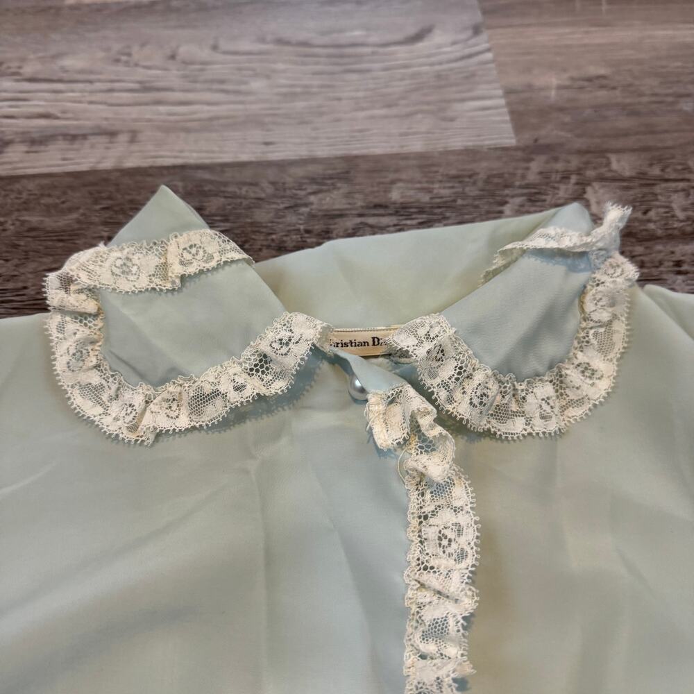 Vintage Christian Dior Mint Chiffon Lace Blouse Coquette Romantic Small - Picture 3 of 10